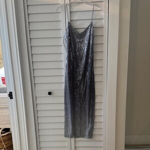 Zara Silver Sequin Midi Dress
